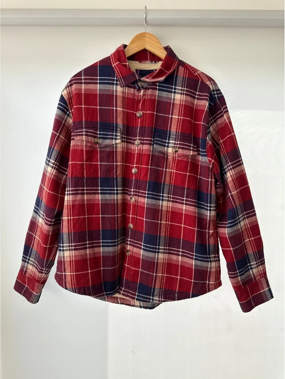 Bonobos Sherpa Lined Flannel Shirt Jacket Mens Large Plaid Stretch Shacket